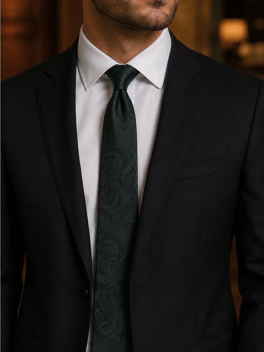 Express Men’s Dark Green Paisley Silk Look Tie Classic Necktie